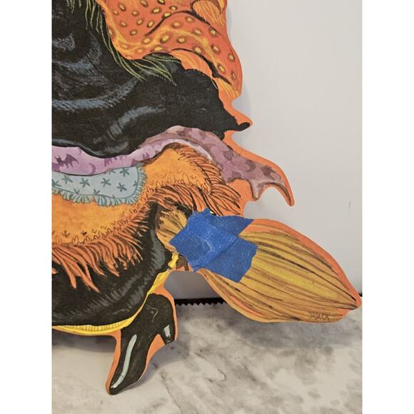 4 VTG KIRK Halloween Paper Die Cut Black Cat Tombstone Witch Werewolf Scarecrow - Picture 6 of 16